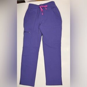 Figs Women's Purple Cargo Scrubs with Pink Drawstring